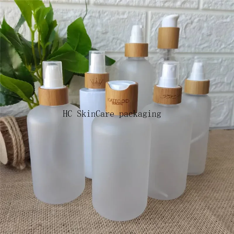 

mist spray bottle pet clear plastic bottle for cosmetic with bamboo wood cap lotion pump dispenser，home water the flower bottle