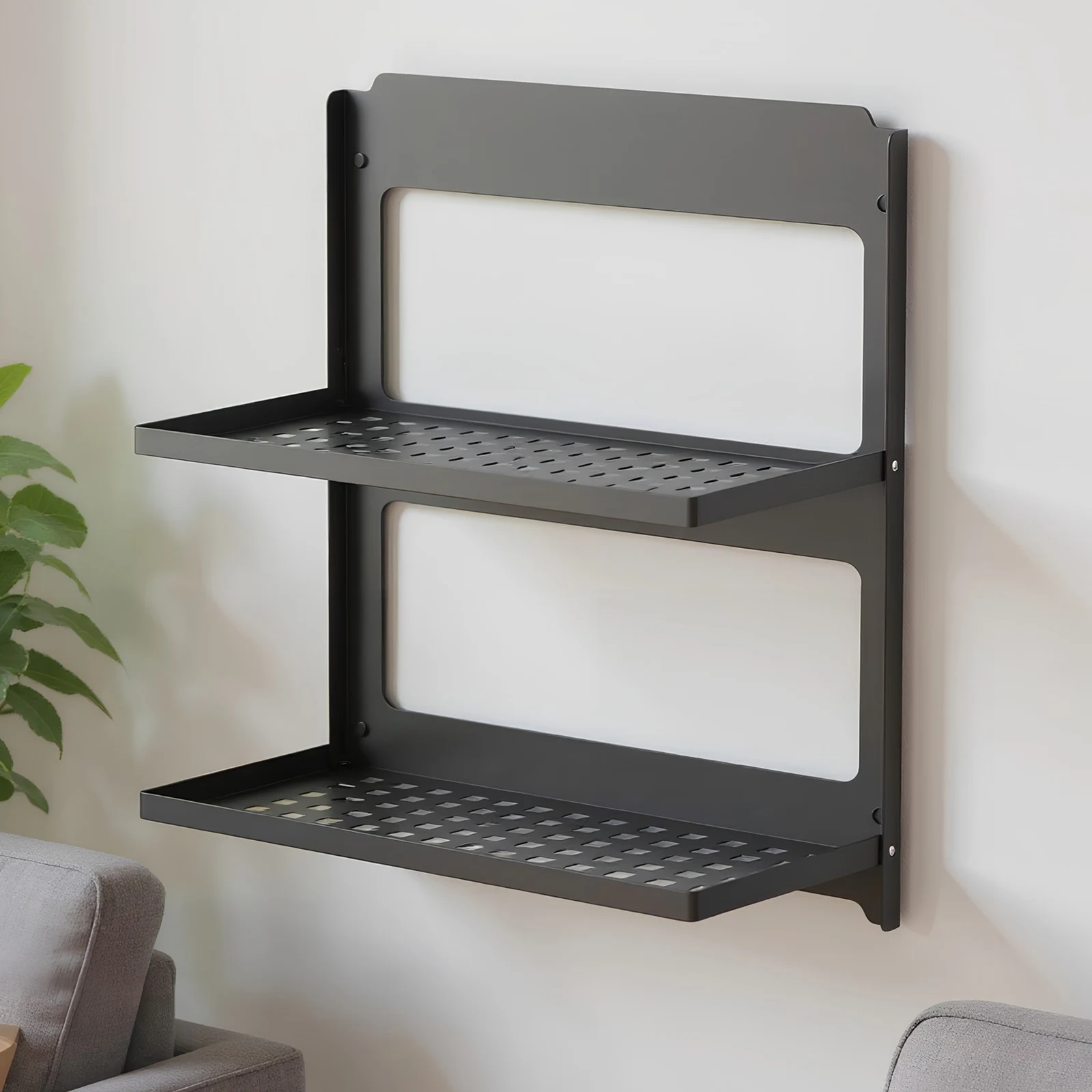 2-Tier Table Storage Rack Wall Mounted Storage Rack Wall Shelve for Basement Coffee Bar Kitchen Room Office