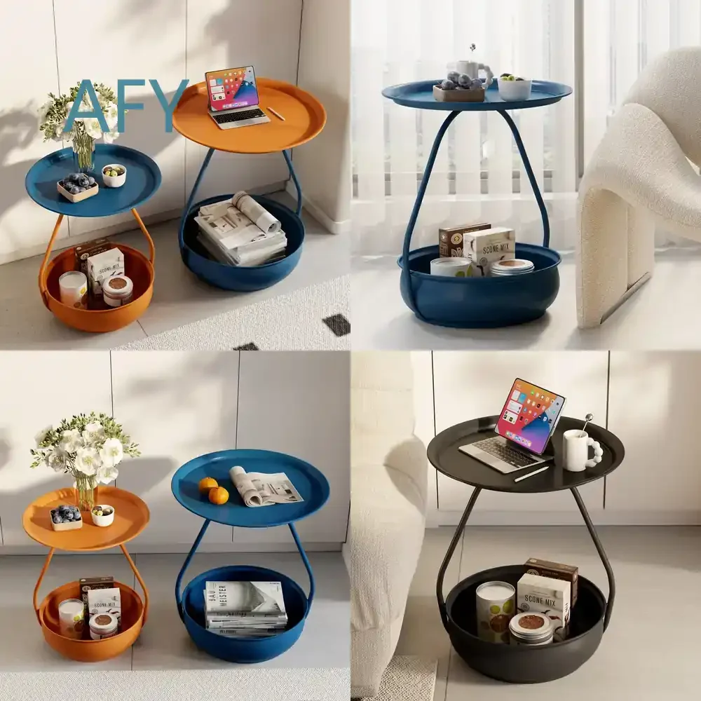 Nordic Craft-Inspired Accent Table Portable Multi-Scenario Storage Cabinet Handheld Round End Table for Bedroom Living Room