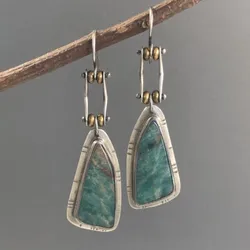 Boho Dangle Earrings for Women Vintage Irregular Turquoise Drop Earrings Ethnic Retro Pendant Ear Hook Beach Party Jewelry Gift