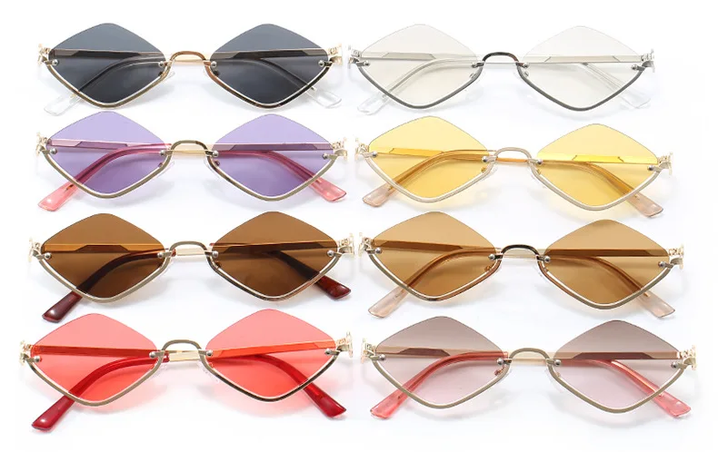 Retro Kleine Unregelmäßige Halbrahmen-Metallsonnenbrille für Damen, Trendige Leichte Schmale Goldene Sonnenbrillen – Detail 3