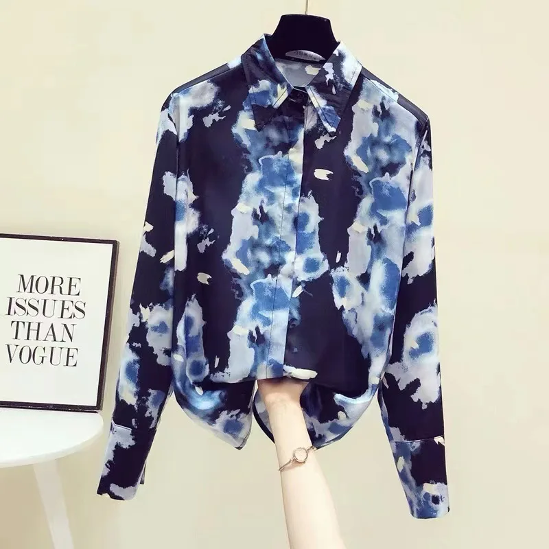 Design Ink-dyed Satin Long Sleeve Shirt Women Texture Temperament Chic Shirt Niche tops