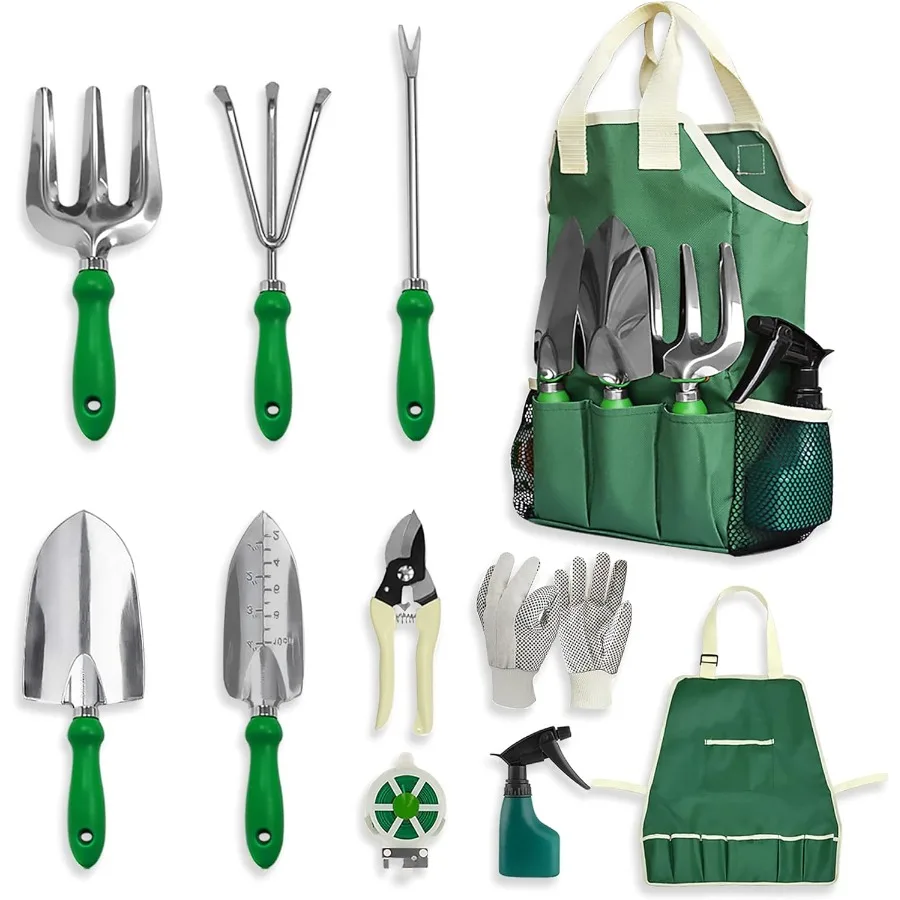 

11 Piece Gardening Tool Set with Tote Bag and Adjustable Apron Complete Gardening Accessories for Outdoor Planting So