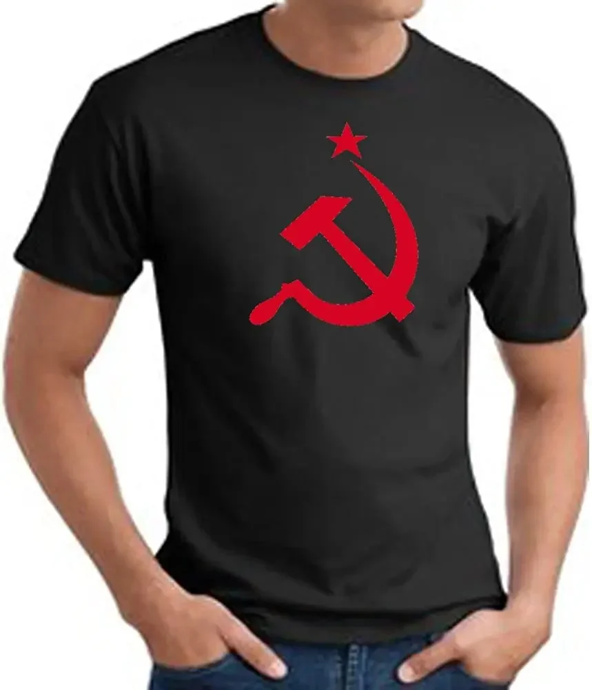 USSR T-Shirt Red Print Hammer and Sickle Adult T-Shirt Black Short Sleeve Casual Cotton O-Neck  Tshirt