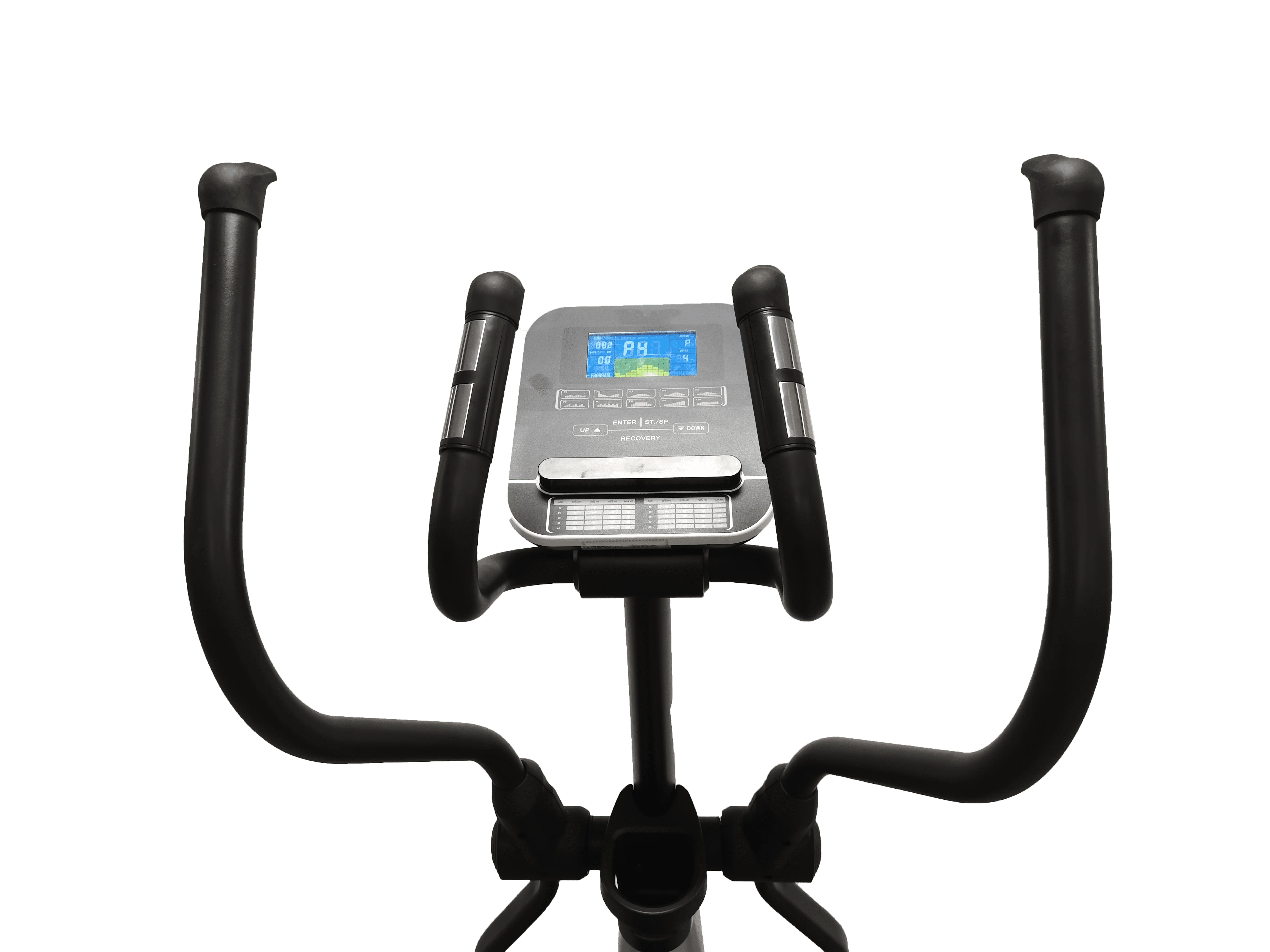 Factory-direct sales of professional fitness equipment, including an elliptical machine with an electronic display