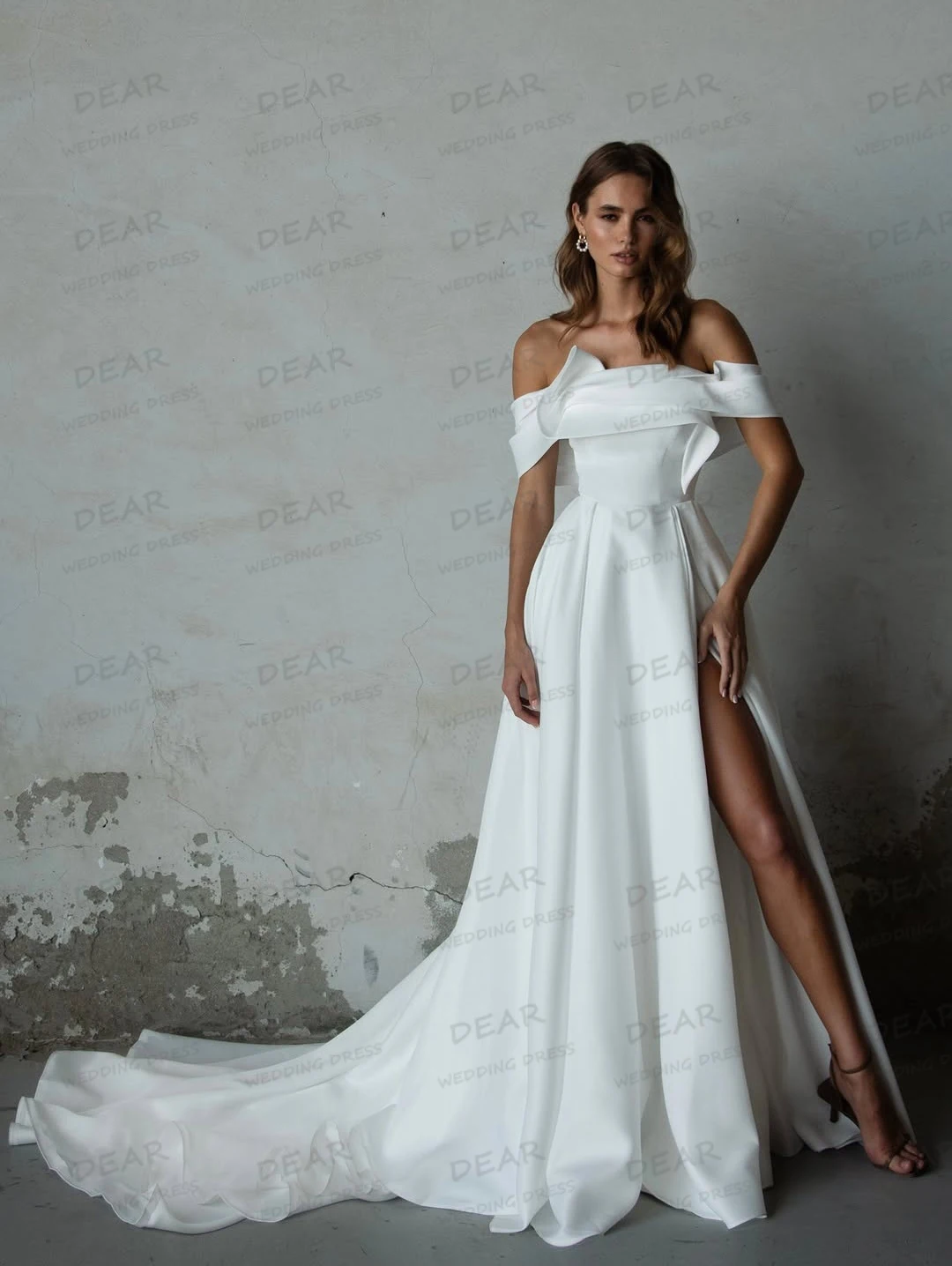 Simple Wedding Dresses Women's A Line Sleeveless Sweep Train Sexy Side Split Bridal Gowns Off Shoulder Robe De Mariée Customized
