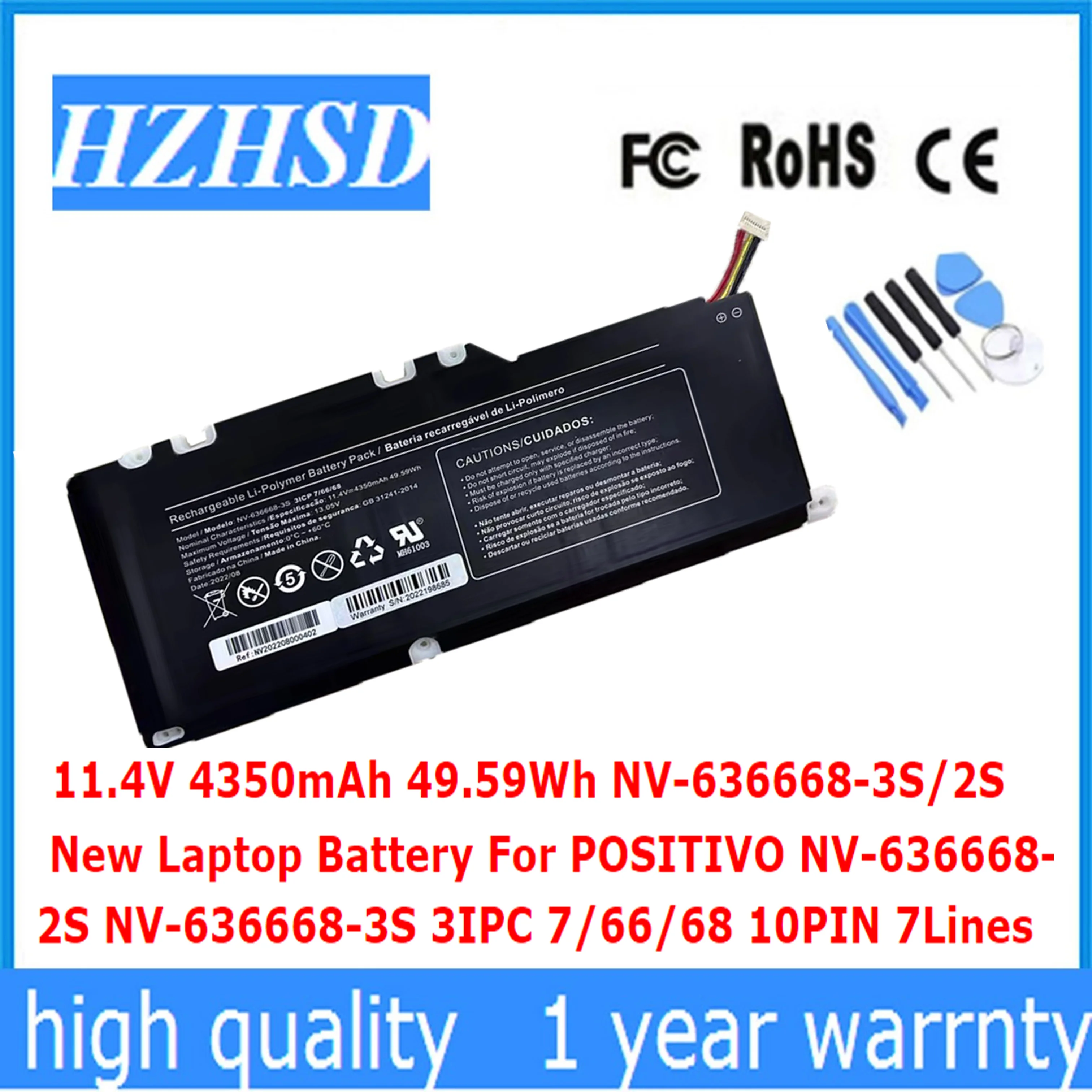 Nova Bateria do Portátil para Positivo Nv-636668- 2s Nv-636668-3s 3ipc 66 68 10pin Linhas 11.4v 4350mah 49.59wh Nv6366683s 2s