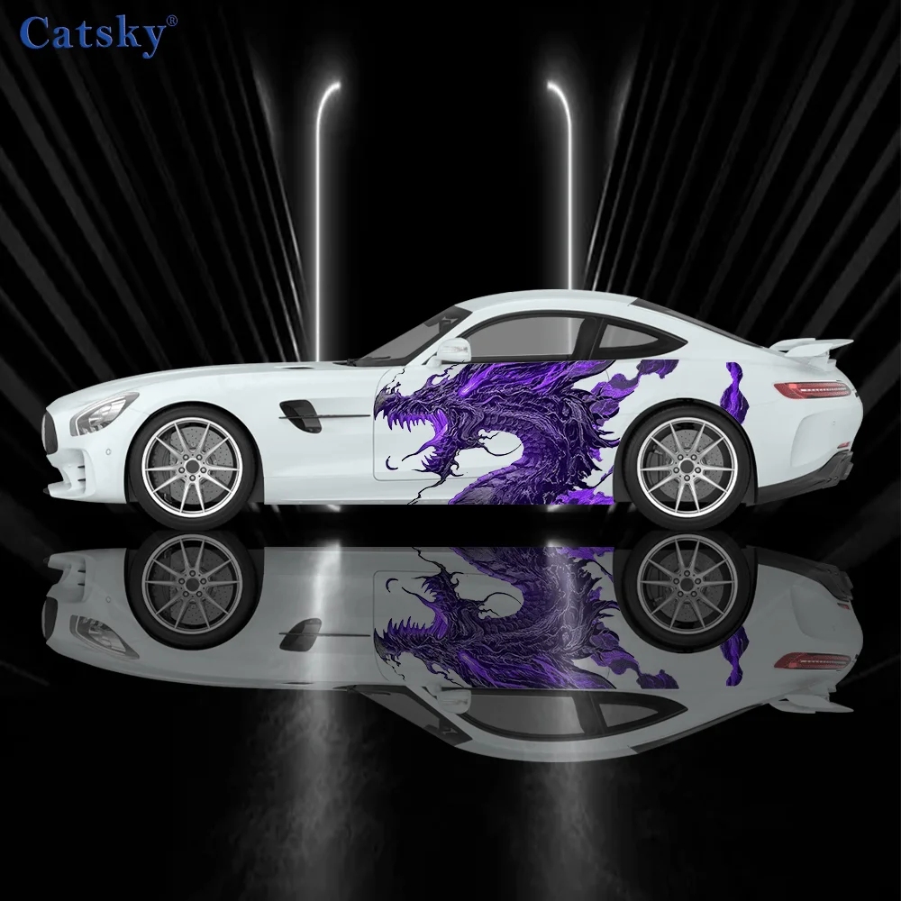 

Наклейки с узором фиолетового дракона - наклейки на боковины автомобиля, длинные полосатые виниловые наклейки из ПВХ, универсальные, подходят для всех автомобилей, автомобильный винил.