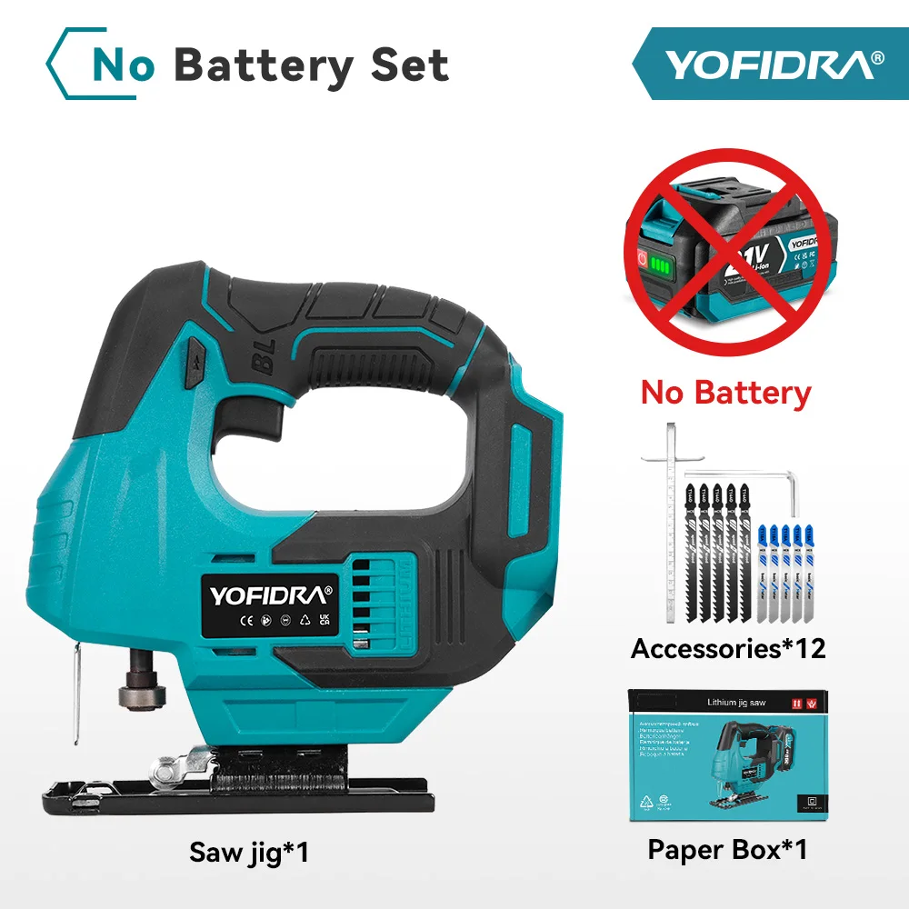 YOFIDRA Bürstenlose Rote Linien-Laser-Stichsäge Multifunktionale Elektrische Kurvensäge für Rohre und Holz, Kompatibel mit Makita 18-21V Akku