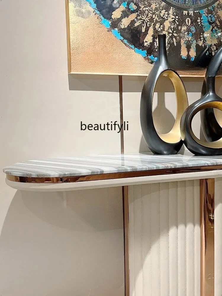 Marble entrance table semi-round entrance table, light luxury entrance door rock slab decoration table