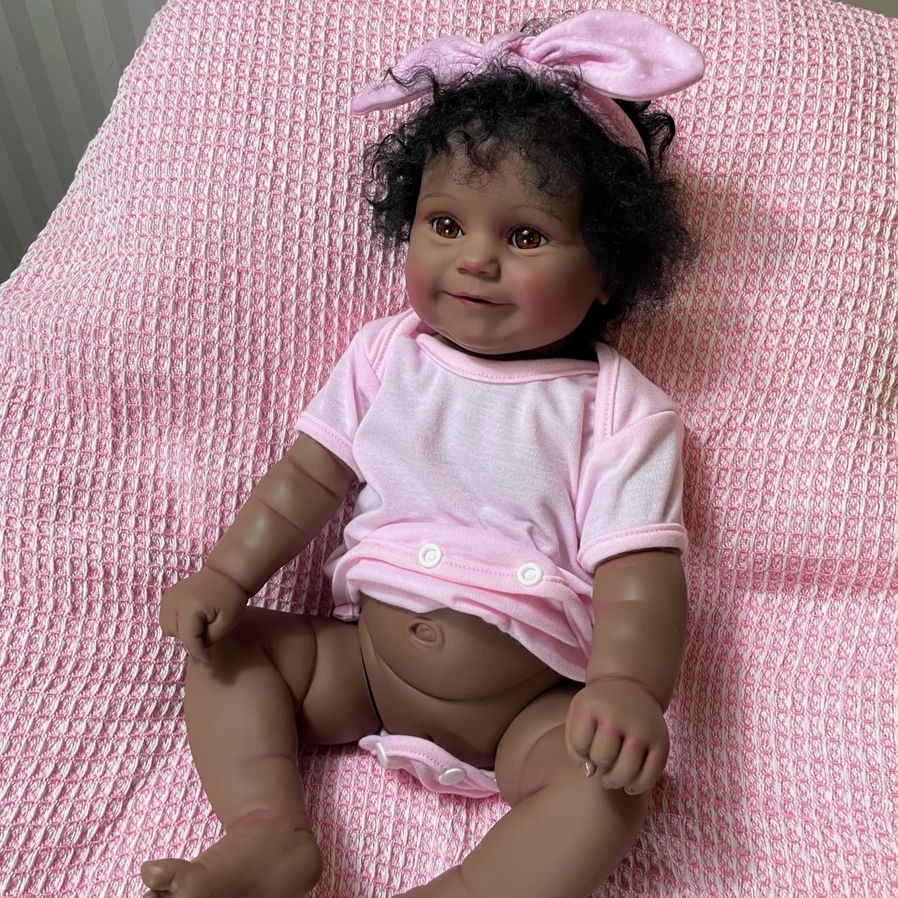 19inch Maddie Lifelike African American Reborn Doll Dark Skin Girl Full Vinyl Washable Newborn Toy Figure Collectible Art Dolls