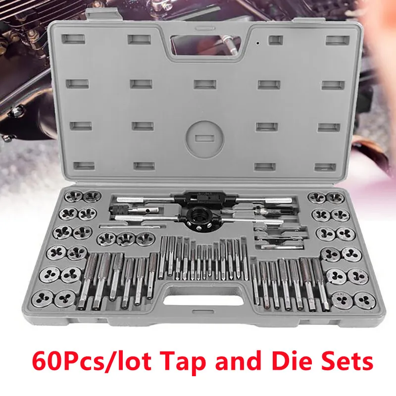 

60Pcs/set Tap and Die Set Metric Wrench Thread Tools Alloy Steel with Case For Professtional Metalworking Working Hand Tools