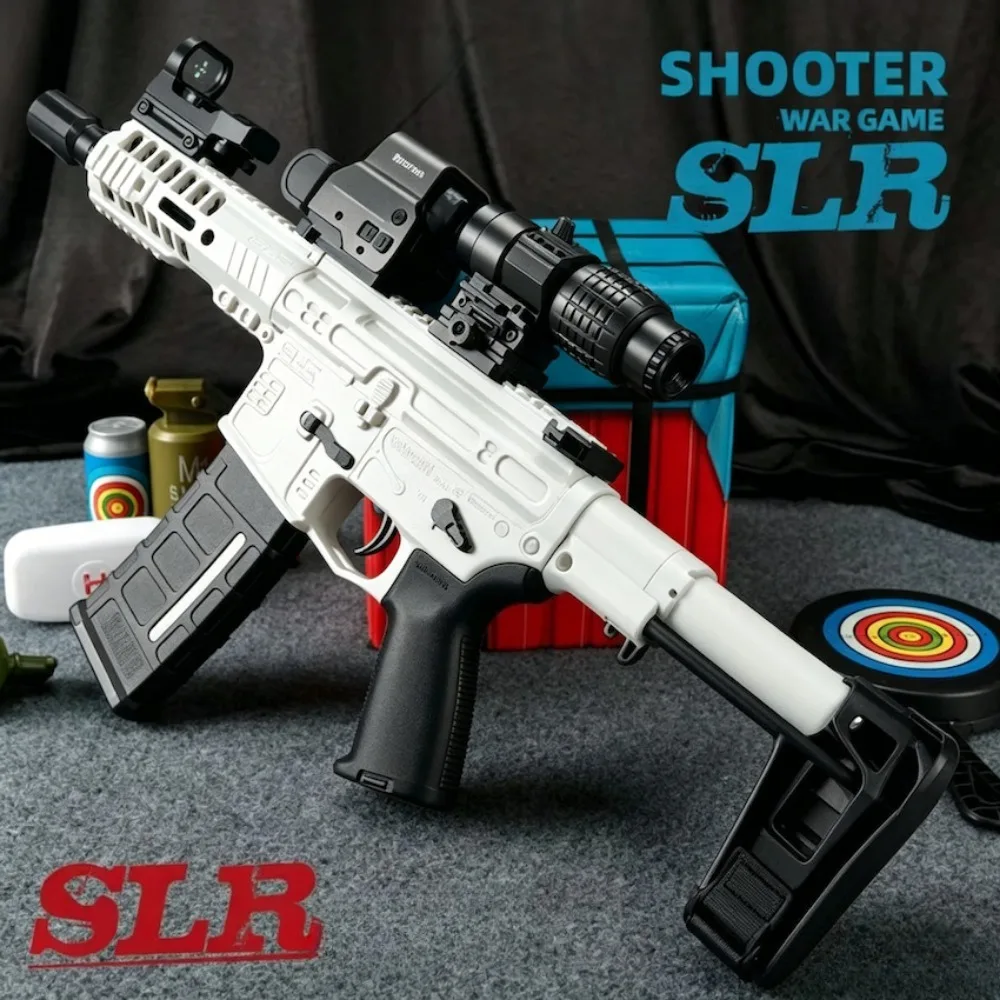 Tactical White SLR Rifle with Scope Rechargeable Multi Shot Electric Toy Gun for Outdoor Game Birthday Present