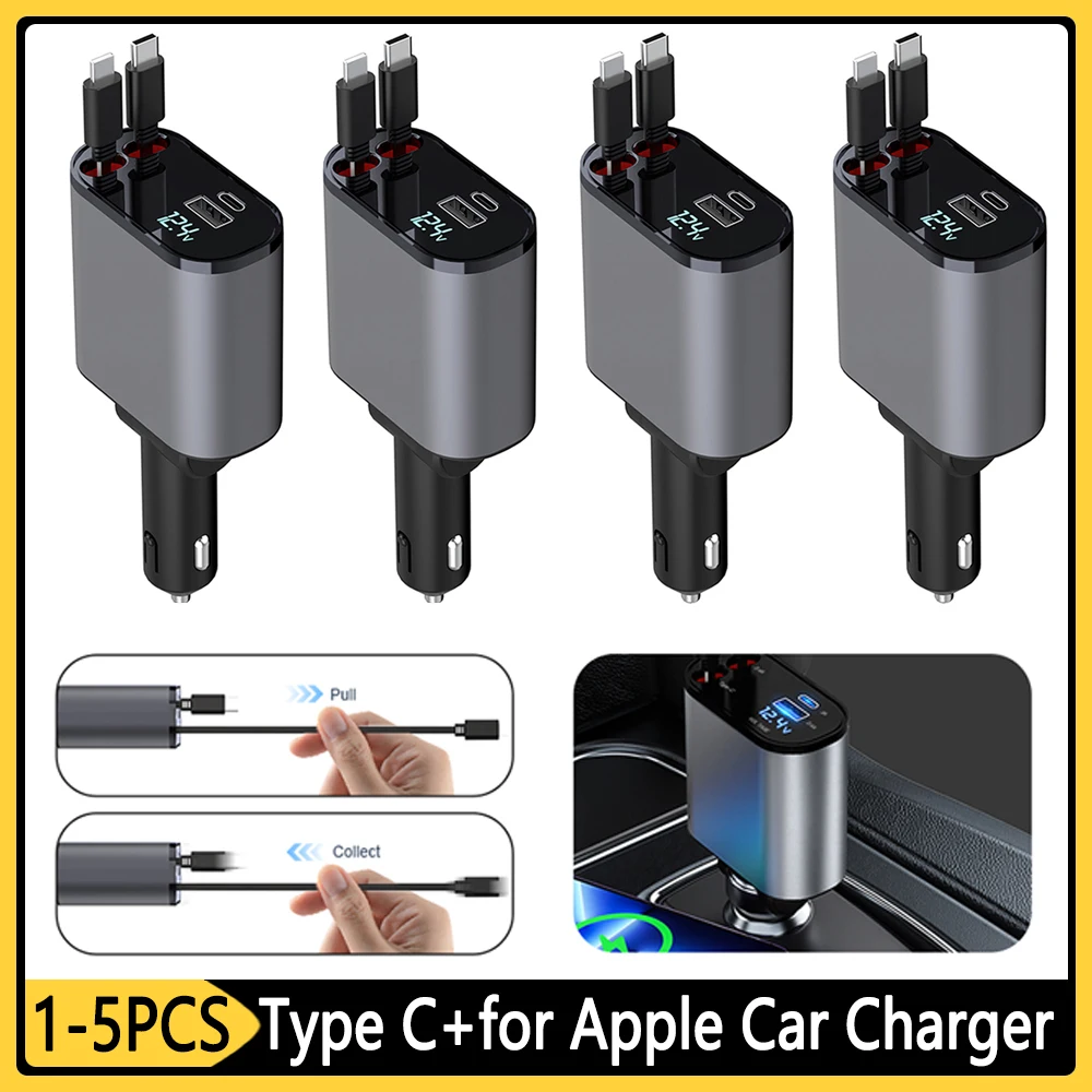 

Auto Supplies 4 in 1 Smart Charger 100W PD QC3.0 Super Fast Charge Cigarette Lighter Adapter Telescopic Type C for Apple