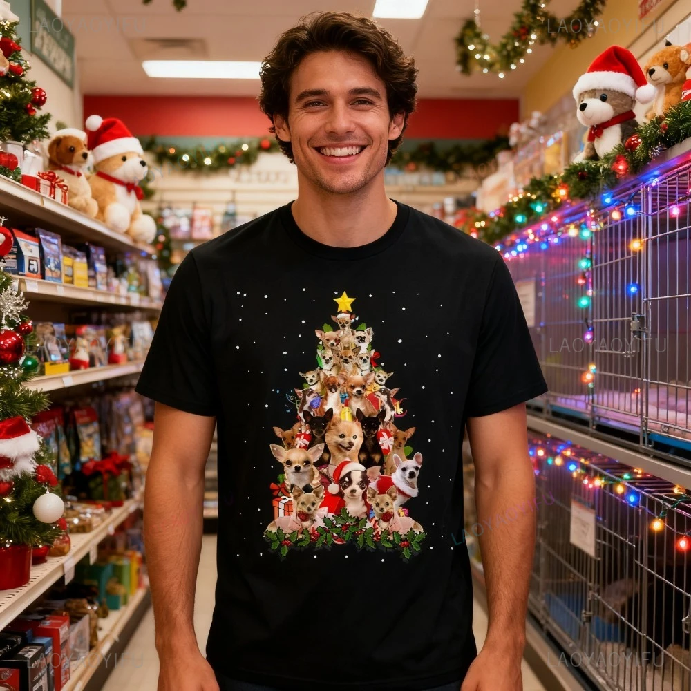 

Chihuahua Christmas Tree Tshirt Xmas Gift for Chihuahua Dogs Lover Shirt Cute Doggies Printed T-shirt Men Women Daily Life Tops