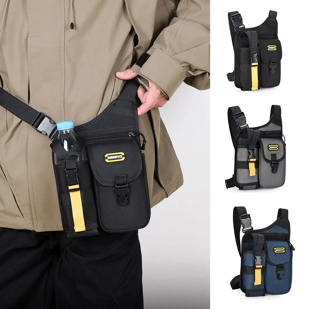 

Multipocket Men Motorcycle Crossbody Bag Large Capacity Adjustable Strap Motorbike Shoulder Bag Waterproof with Bottle Holder