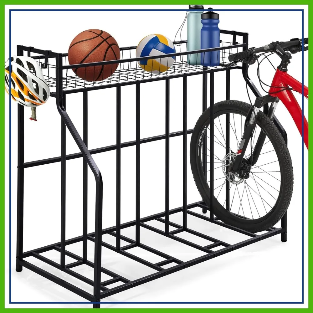 4-Bike Floor Stand, Indoor Bicycle Rack for Garage - Stable Metal, Fits Mountain/Road/Hybrid/Fat Tire & Scooters