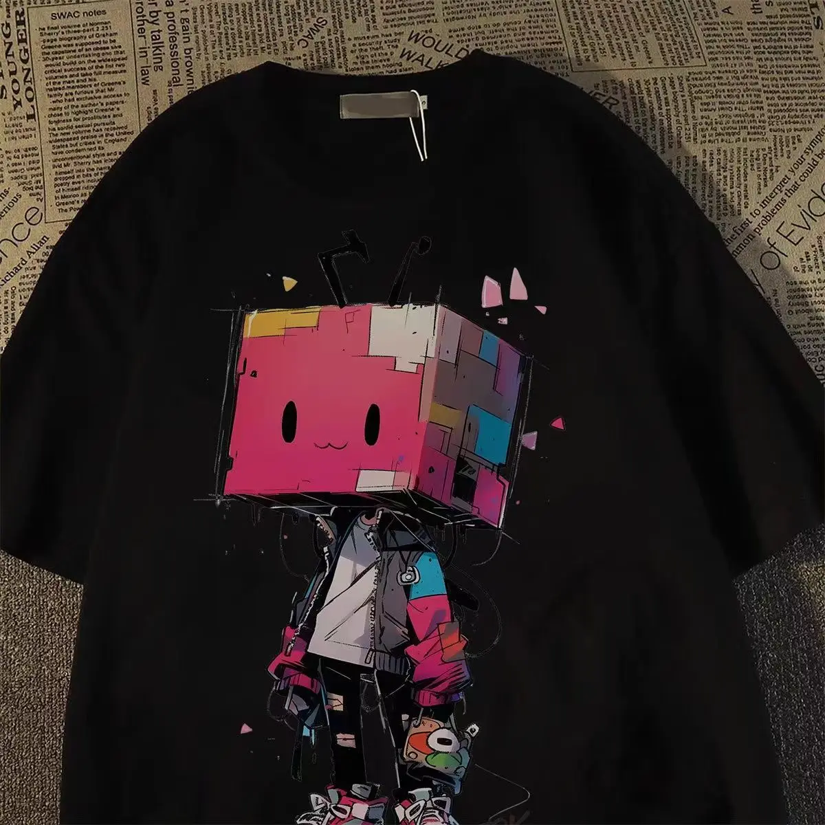 100% pure cotton American trendy brand funny cartoon printed short-sleeved for men and women summer loose hiphop couple tops