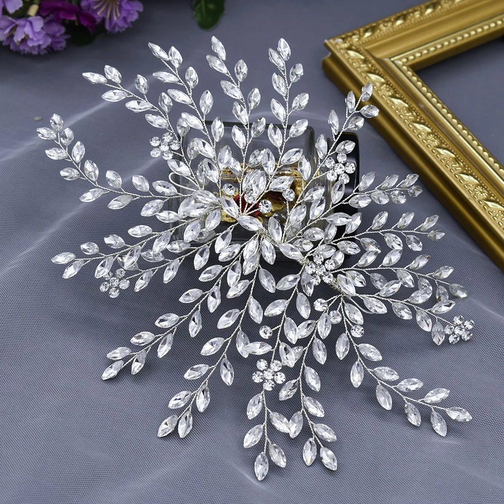 A422 Silber Braut Haarteil Shinny Hochzeit Stirnbänder Tiaras Handgemachte Hochzeit Haarschmuck Kopfschmuck Braut Kopfbedeckung