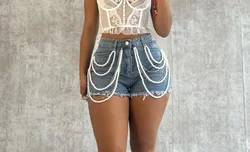 Pantalones cortos de mezclilla para mujer, Shorts veraniegos con diseño informal de diamantes de agua, versátiles, a la moda, novedad de 2024