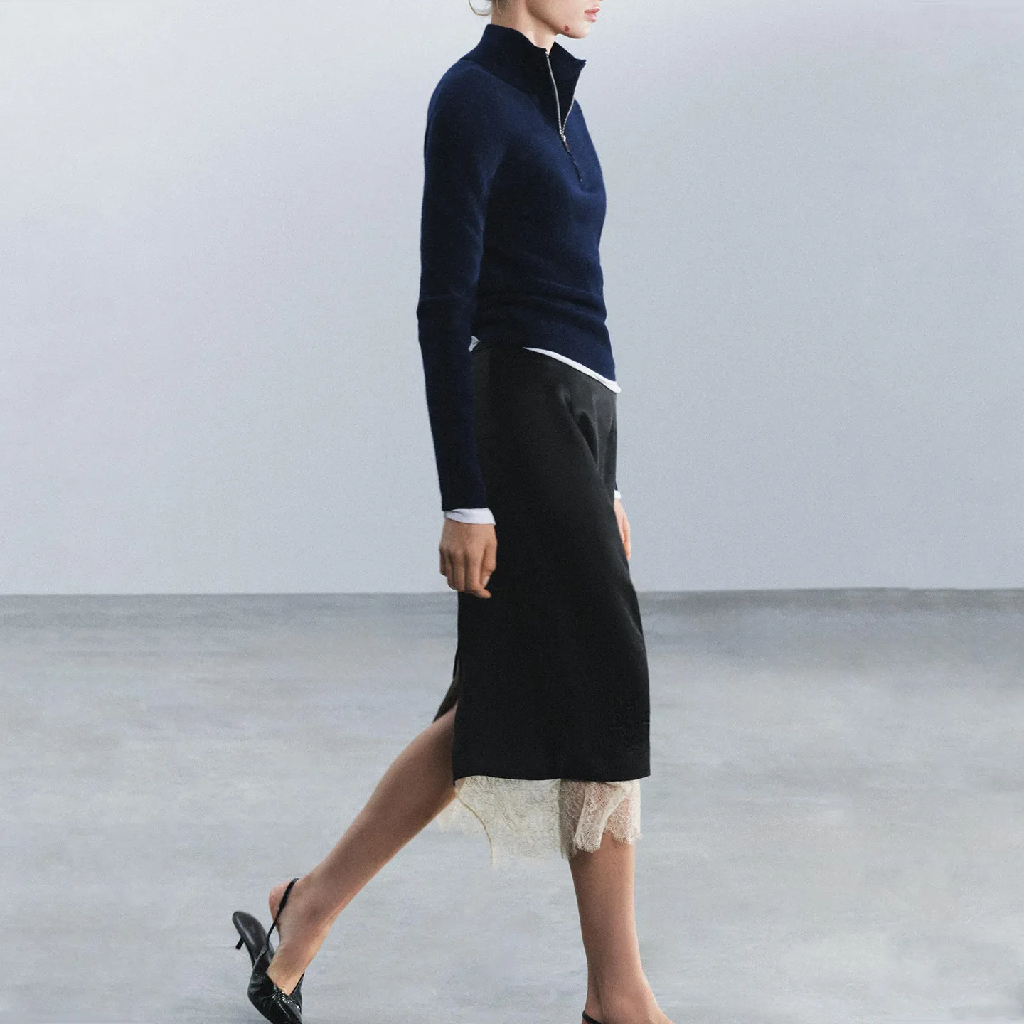 Fashionable Mid-Waist Color Block Lace Straight  Skirt Women's Autumn 2026 New Arrival ZADATA Standard Fit Other Material