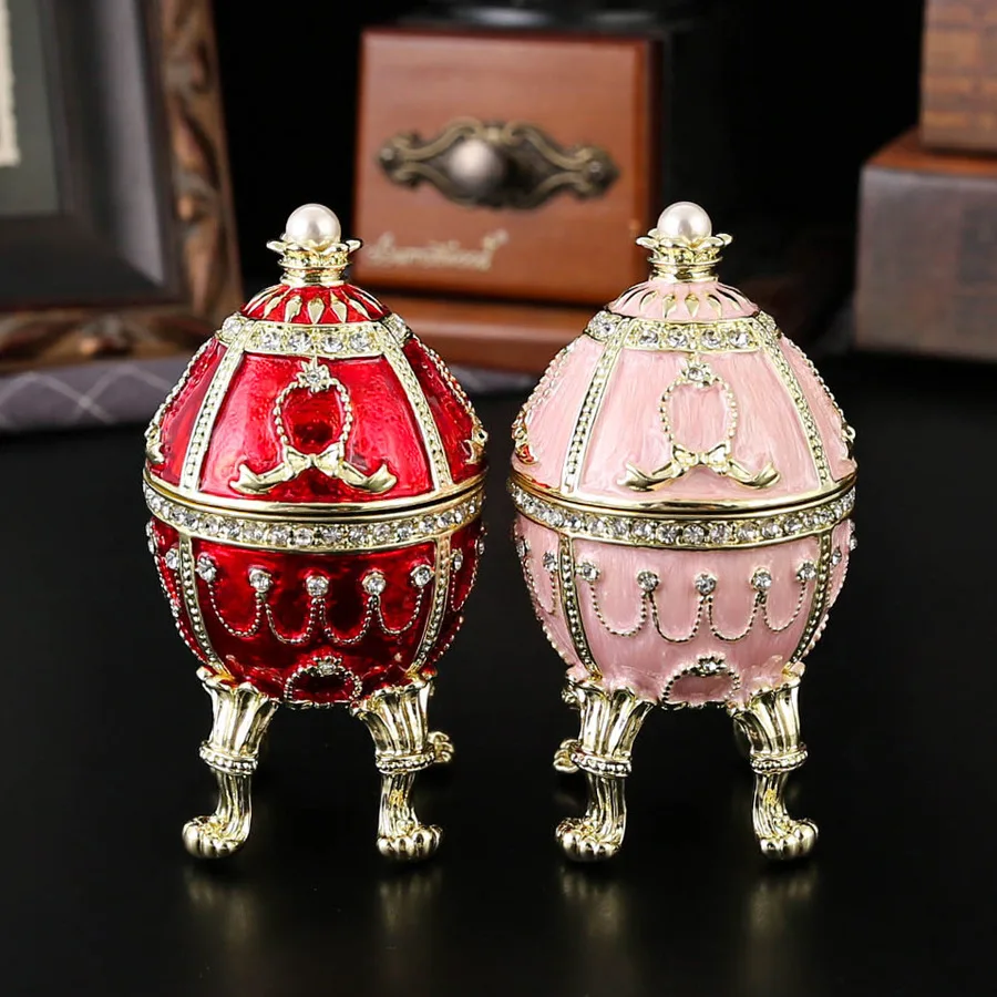 Vintage Jewelry Box with Hinged Lid Classic Egg Enamel Jewelry Box Small Treasure Chest Box Ring Holderfor Women