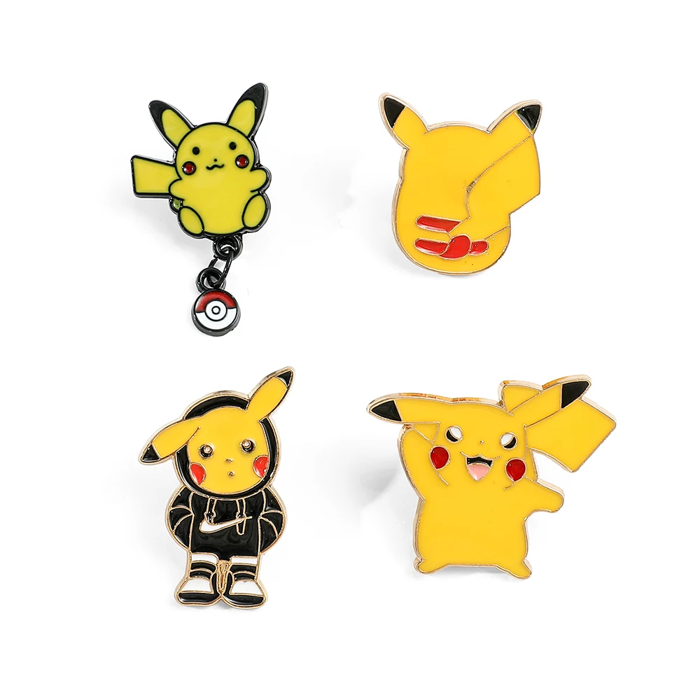 Pin de solapa esmaltado de bola de elfo, broche de Pikachu con capucha de 4 piezas, insignia de Metal para mochila, joyería de ropa, accesorios de emblema de Metal