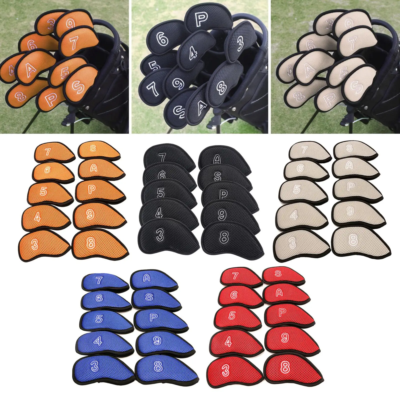 

Набор из 10 сетчатых чехлов для гольф-клюшек, модный комплект для гольфа, набор головок для клюшек разного размера, чехол для гольф-сумки, чехлы для гольф-клюшек
