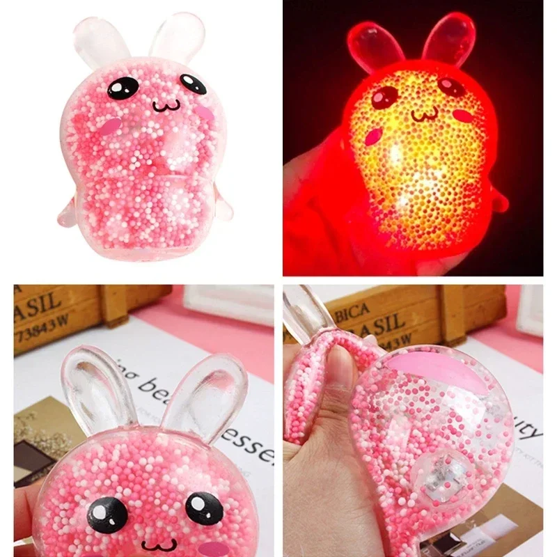 Stress Ball Squeezable Bunny Luminous Toy Fidget Pressure Release Beads Stuffed Toys for Children Adults Anxiety Reduce