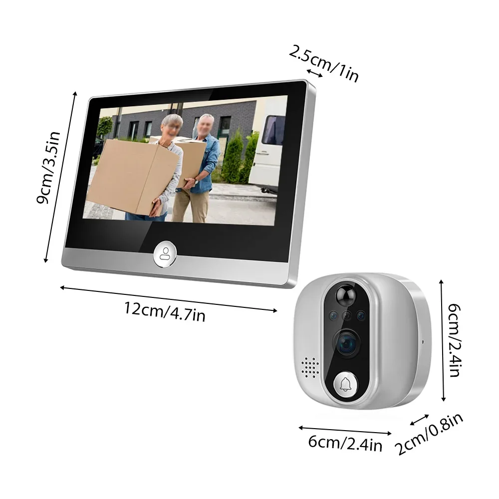 Apartment WiFi Video Doorbell 2.4GHz Peephole Camera 4.3-inch IPS Display Tuya APP 1080P Visible Night Vision Camera Motion Dete