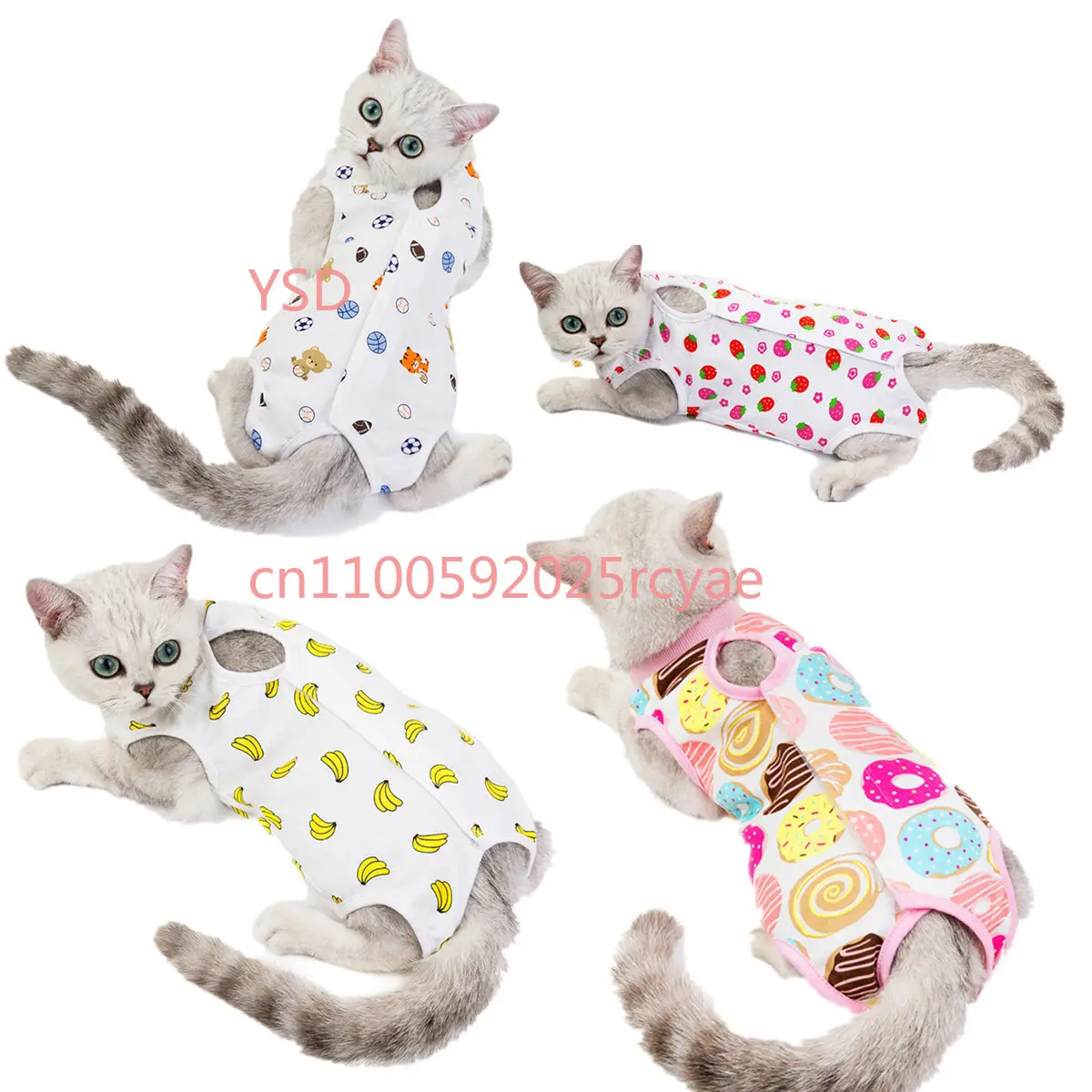 

Spring Summer Cat Surgery Recovery Suit Anti-Licking Weaning Four-Leg Home Wear