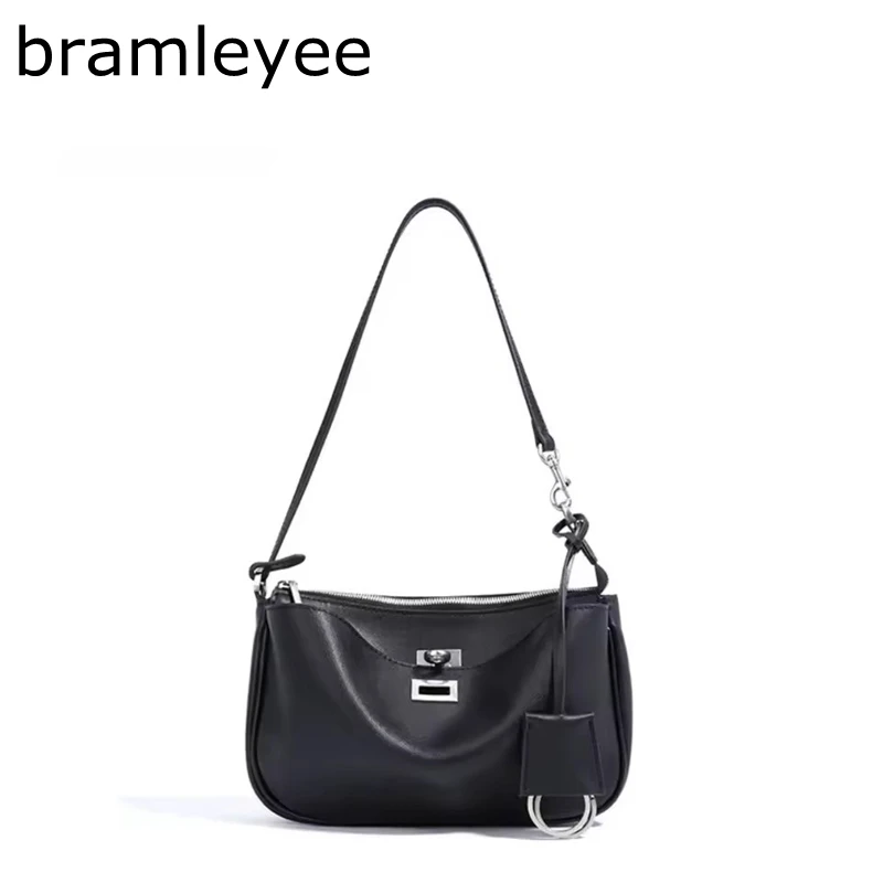 New Designer No Logo Black 2 Sizes Women Lock Flap Bag Nappa Cowhide Leather Female Shoulder Bag Luxury Cowskin Hand Bag