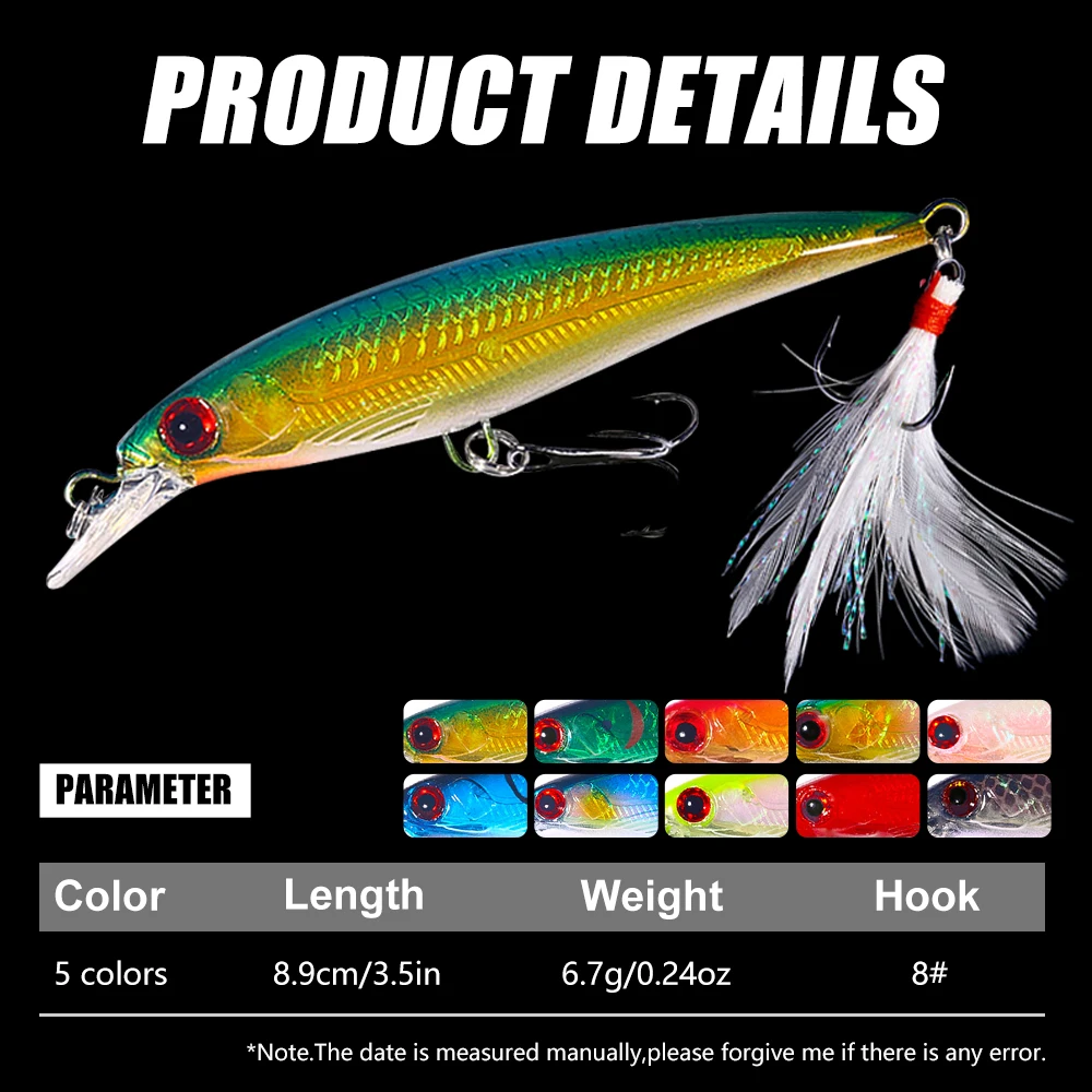 HENGJIA 10PCS Fishing Lure set  7.2g 9cm Minnow Wobblers Hard Bait Feather Hook Isca Artificial bait pesca Carp Fishing Tackle