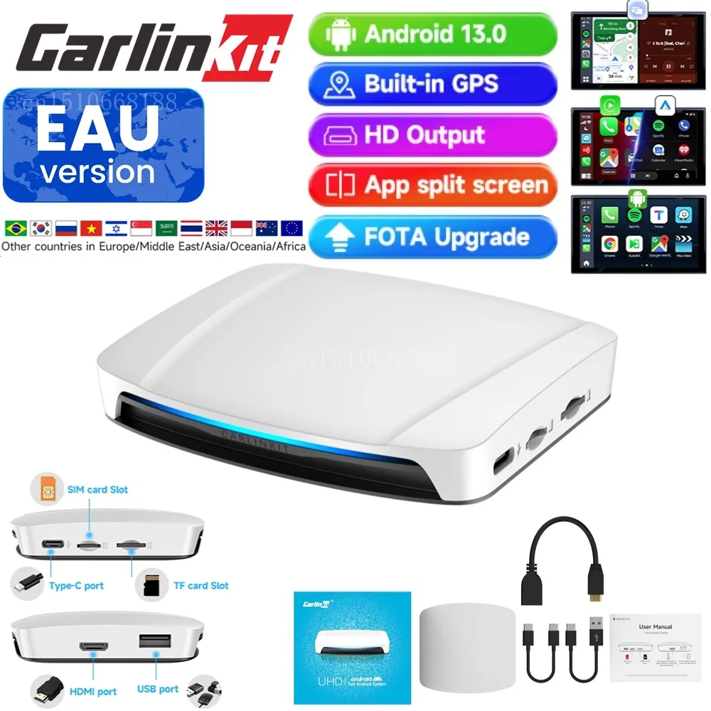 Carlinkit UHD กล่องทีวีแอนดรอยด์13.0 Qualcomm 8-core ไร้สาย CarPlay & Android อัตโนมัติอะแดปเตอร์รองรับ4K HD เอาต์พุตวิดีโอ onlie