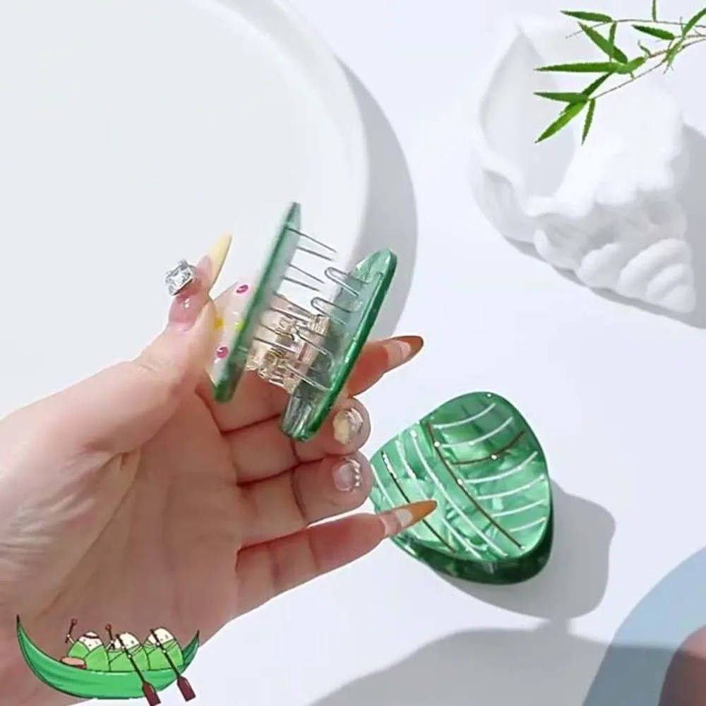 Creative Waterproof Zongzi Shark Clip Sweet High-Quality Acetic Acid Hair Claw Headwear Green Rice Dumpling Hairgrips Daily view 2