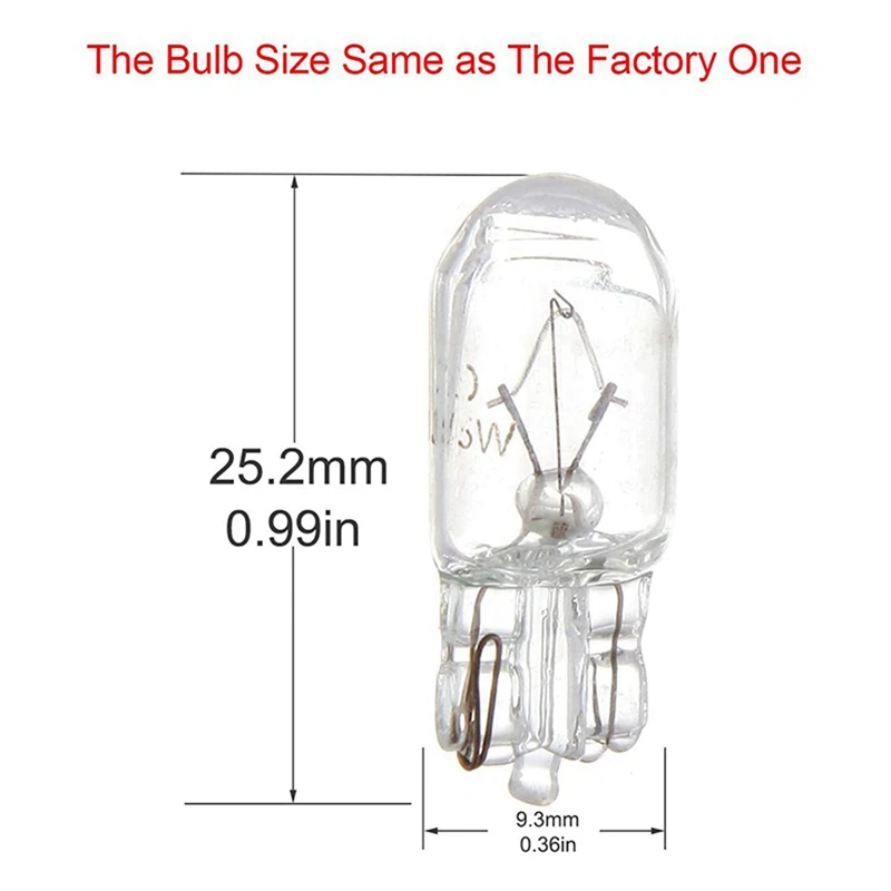 Ampola do halogênio do carro, calibre do conjunto do instrumento, lâmpada do traço, luzes de leitura, branco morno, T10, 12V, 5W, 168, 194, W5W, 20 Pack