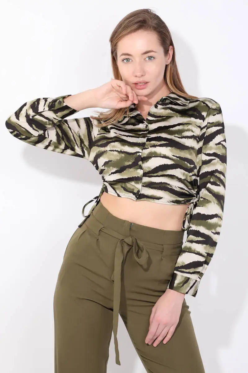 Women's Green Zebra Pattern Crop tops Shirt