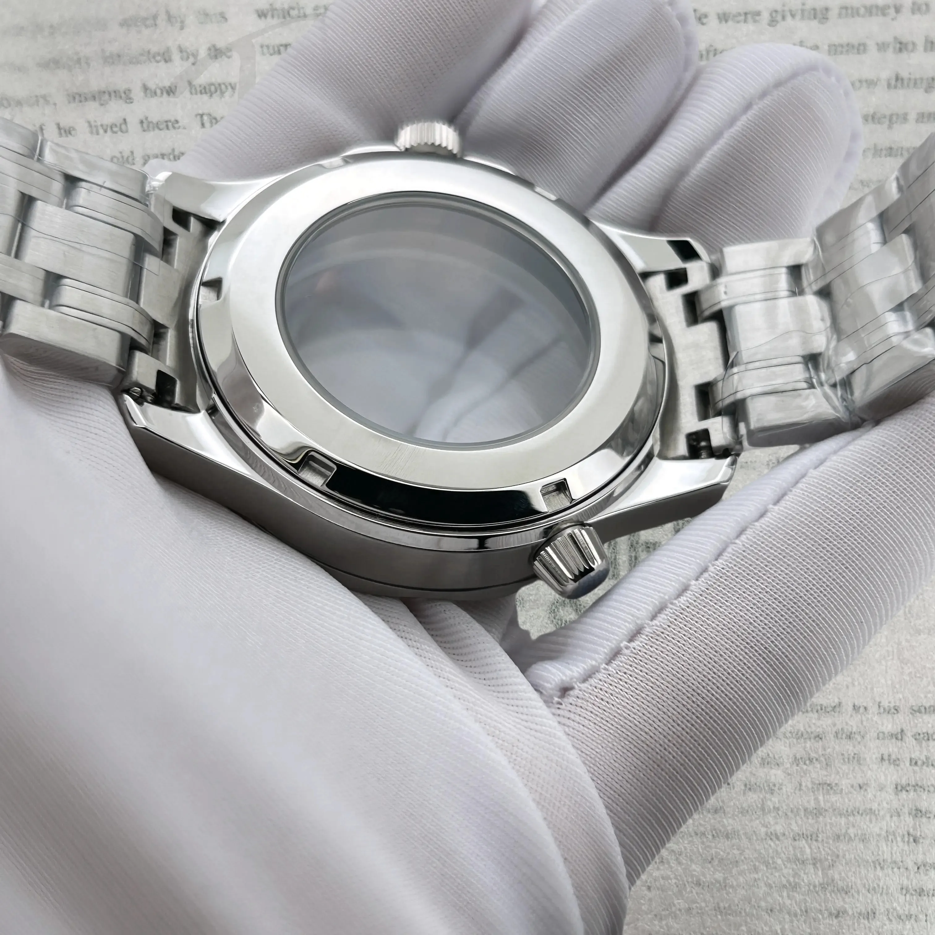 42 مللي متر الفضة حاوية من الفولاذ المقاوم للصدأ الزجاج المعدني صالح ل Omg الحصين 300 NH34 NH35 NH36 الرياضة مقاوم للماء الرجال حالة سوار فولاذي