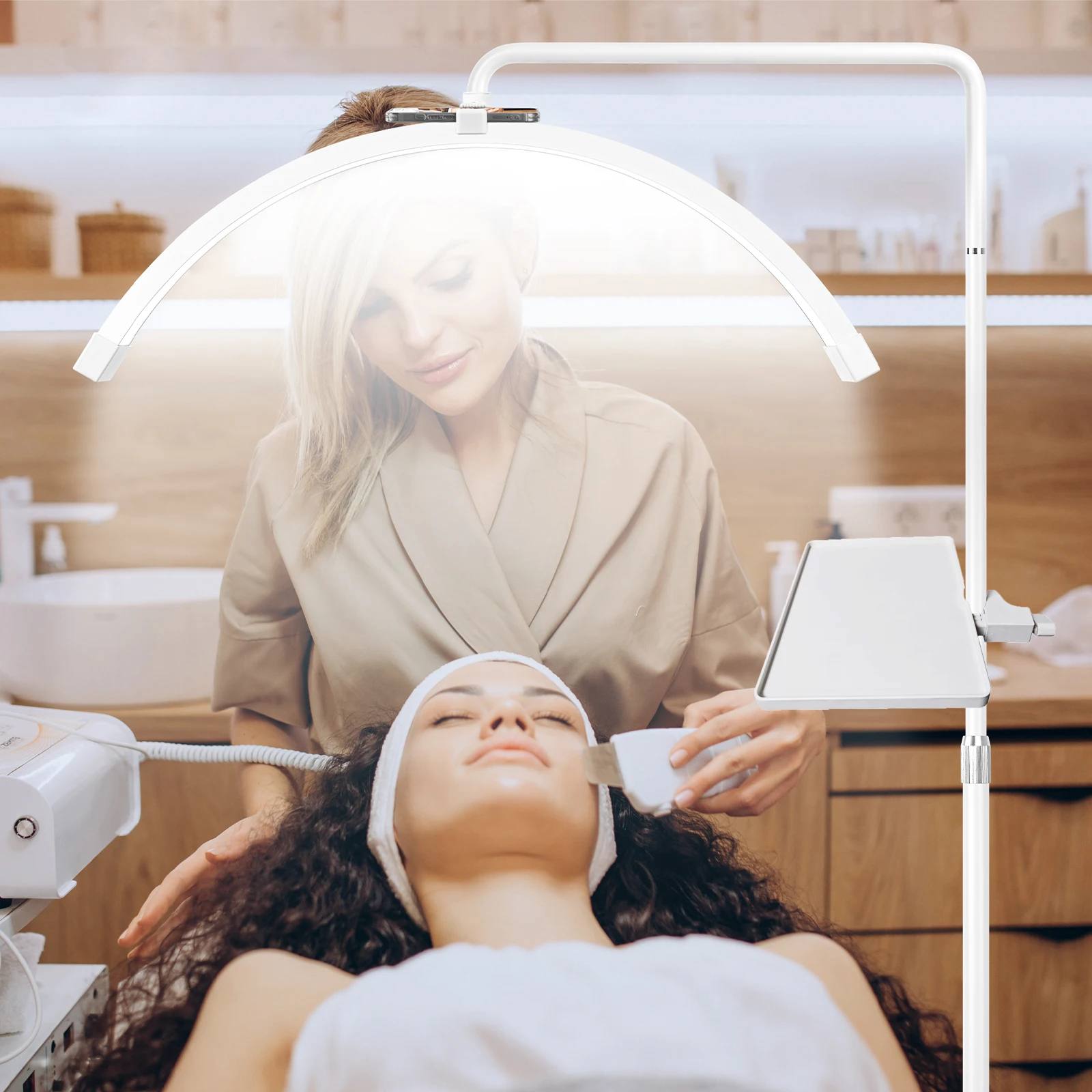 FOSOTO Lashing Light Halbmondförmiges LED-Videolicht-Bodenstativ für Tattoo Beauty Salon Wimpern – Detail 10