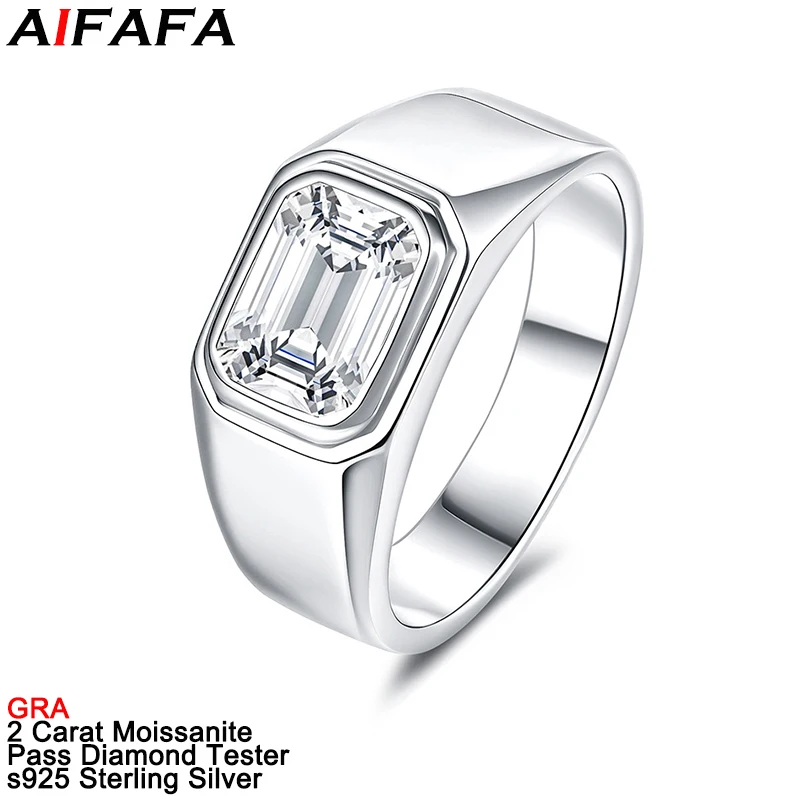2 Carat Rectangle Moissanite Lab Diamond Rings for Men Women Sparkling s925 Silver Moissanita Finger Ring Fine Jewelry GRA