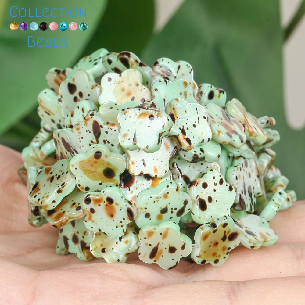 

10mm Green Shell Five Leaf Flower Shape Loose Spacer Beads For Jewelry Making DIY Bracelets Necklace Accessories 15''