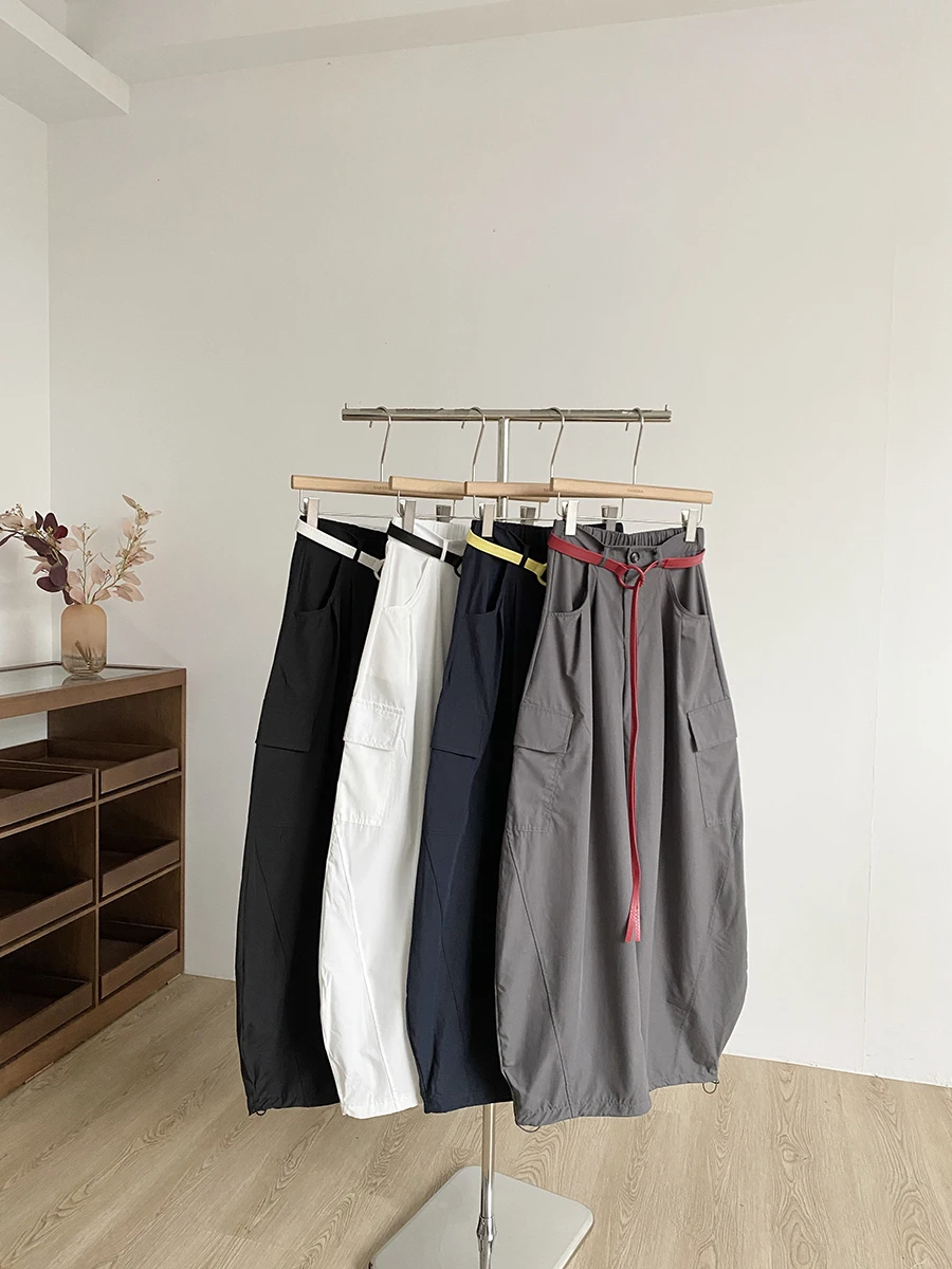 

Повседневные шикарные брюки-кюлоты в корейском стиле 2025 года для женщин: с высокой талией, в стиле рабочей одежды, с цветными блоками, с поясом, универсальные, модные