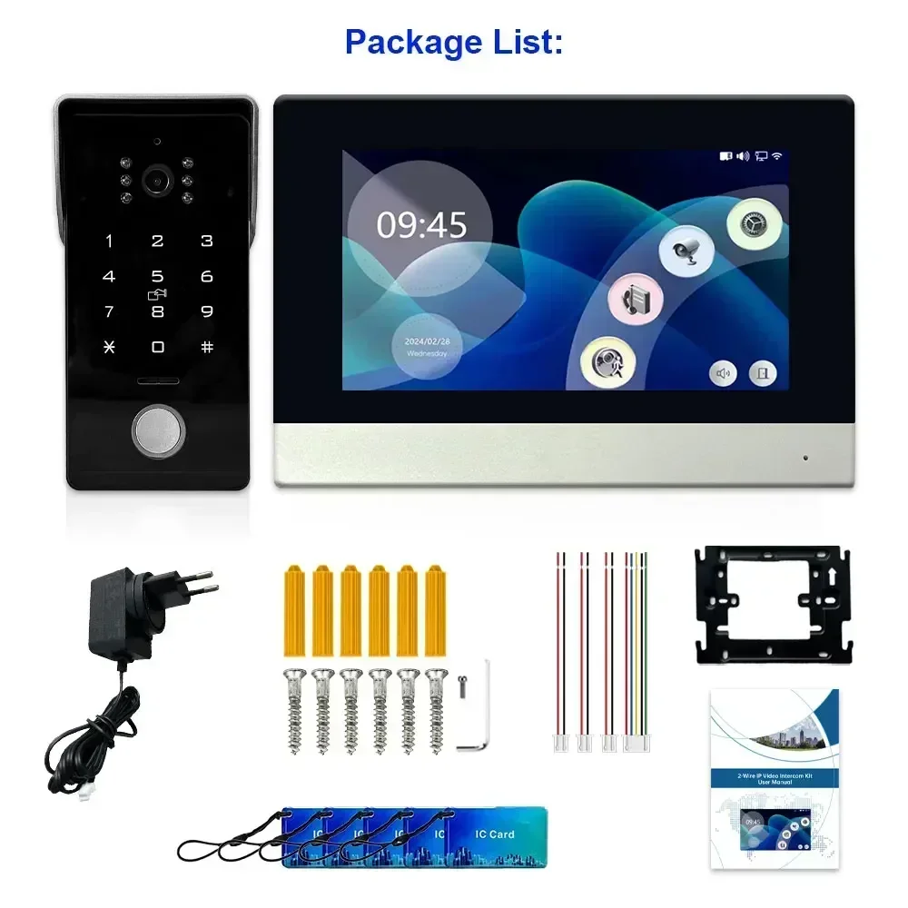 Tuya Smart Home IP 2-wired Doorbell Video Intercom System 1080P 7inch Touch Monitor doorbell camera with Password IC Card Unlock