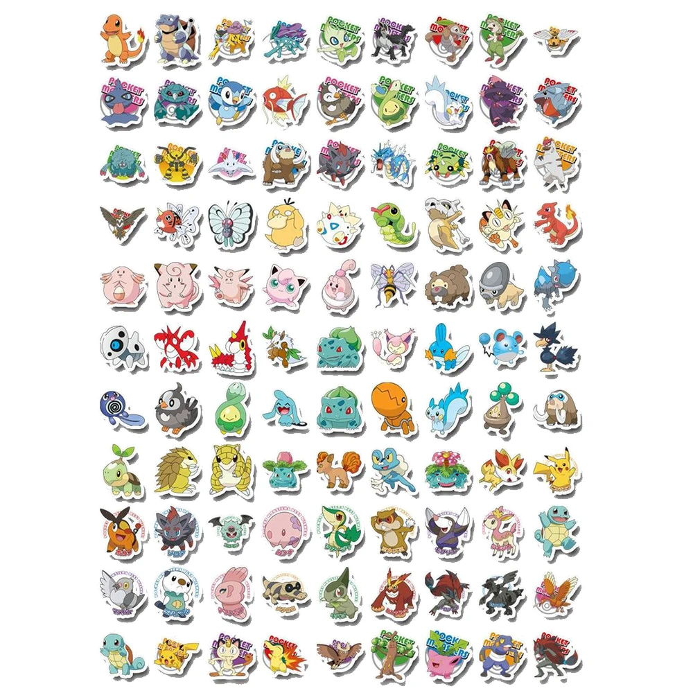 50pcs/100pcs Pokemon Anime Stickers Pikachu Kawaii Sticker Laptop Suitcase Skateboard Guitar Phone Cartoon Kid Gift Toys