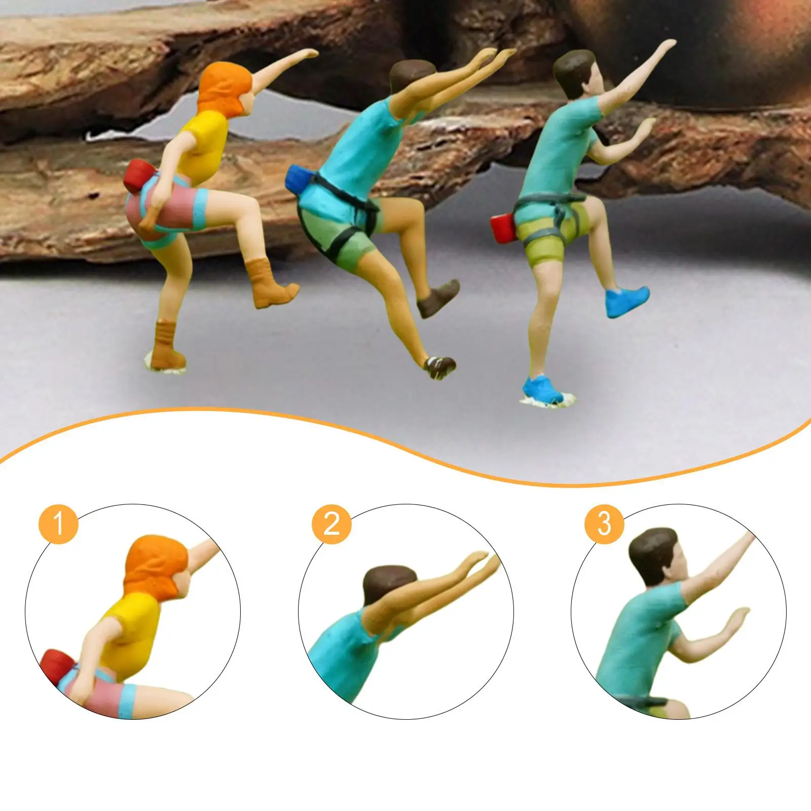 

3 Pieces 1/87 Miniature Figures Rock Climbing Tiny for Micro Landscape Decor