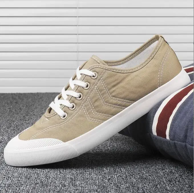 

Men's Breathable Canvas Shoes Flat Bottom Casual White Lace-Up Board Shoes Soft Bottom Cloth Men's Footwear