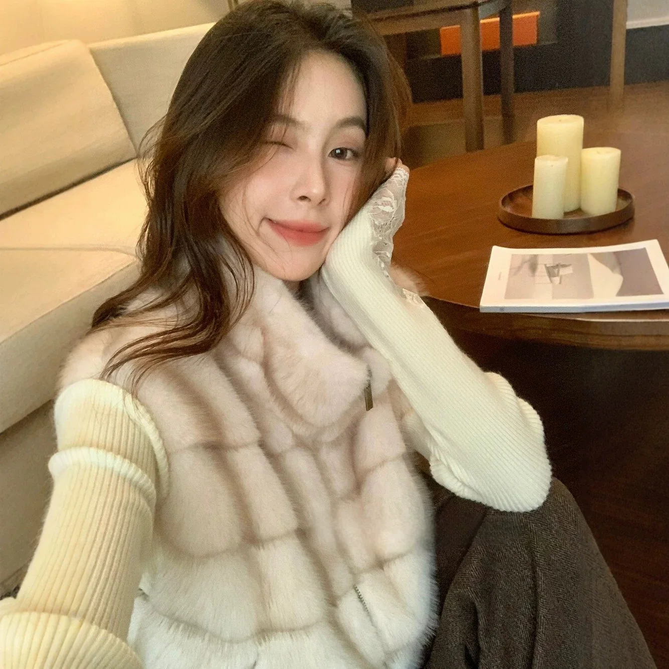 Korean Stand Collar Shearling Faux Fur Short Women's Winter Warm Sleeveless Mink Velvet Faux Fur Vest