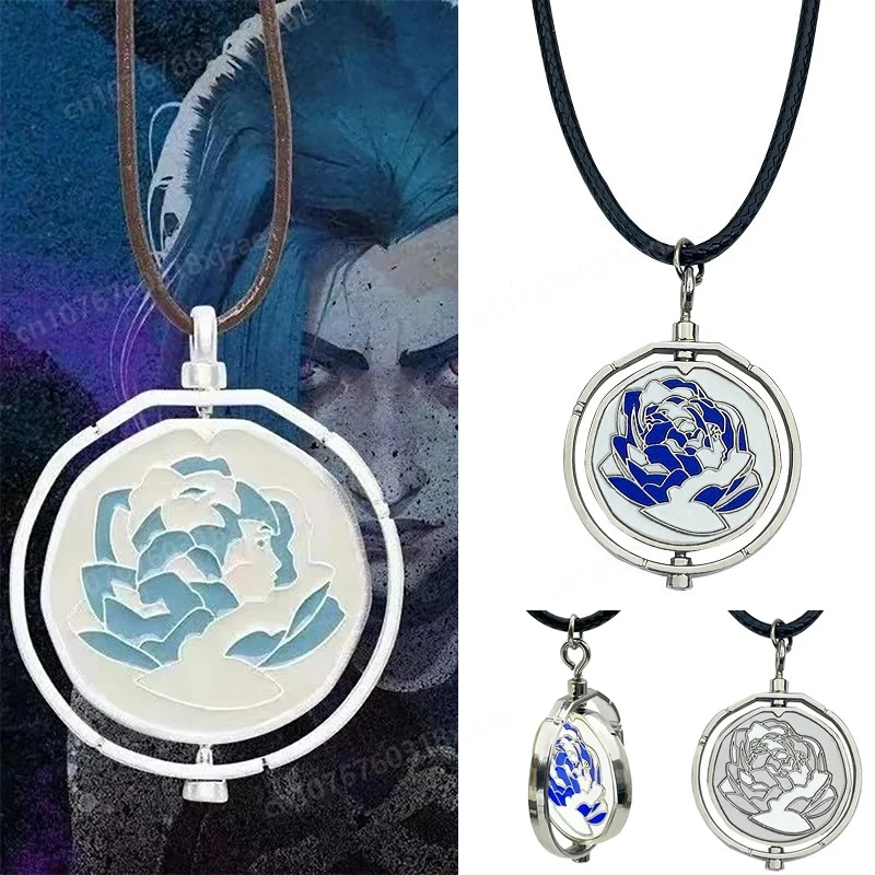 Two-sided Blue Rose Rotatable Necklace Game Anime Figure Peripherals Arcanes Season 2 Cosplay Props Fans Lovers Creative Gifts