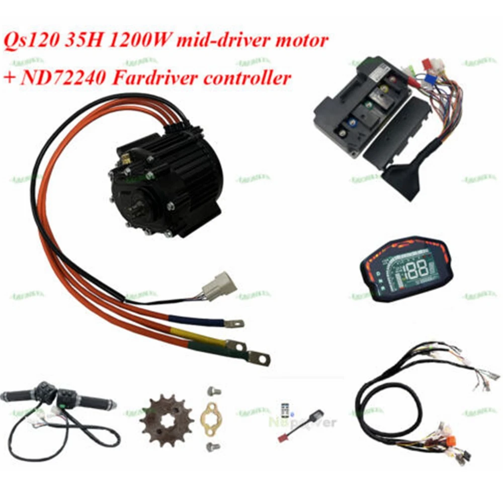 QS 120 35H 1200W Mid Drive Motor with ND72240 Fardriver Controller DKD Display Mainline Harness