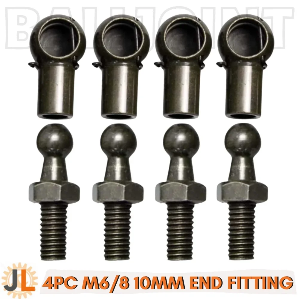 M6/M8 Female Thread 10mm Gas Spring Strut Lift Support Ball Stud Socket Joint Bearing End Fitting Connectors Replacement Qty(4)